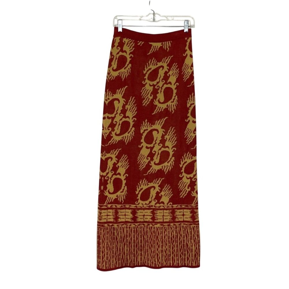 Peruvian Connection Maroon & Cream Knit Maxi Skirt Womens Size Small Pima Cotton